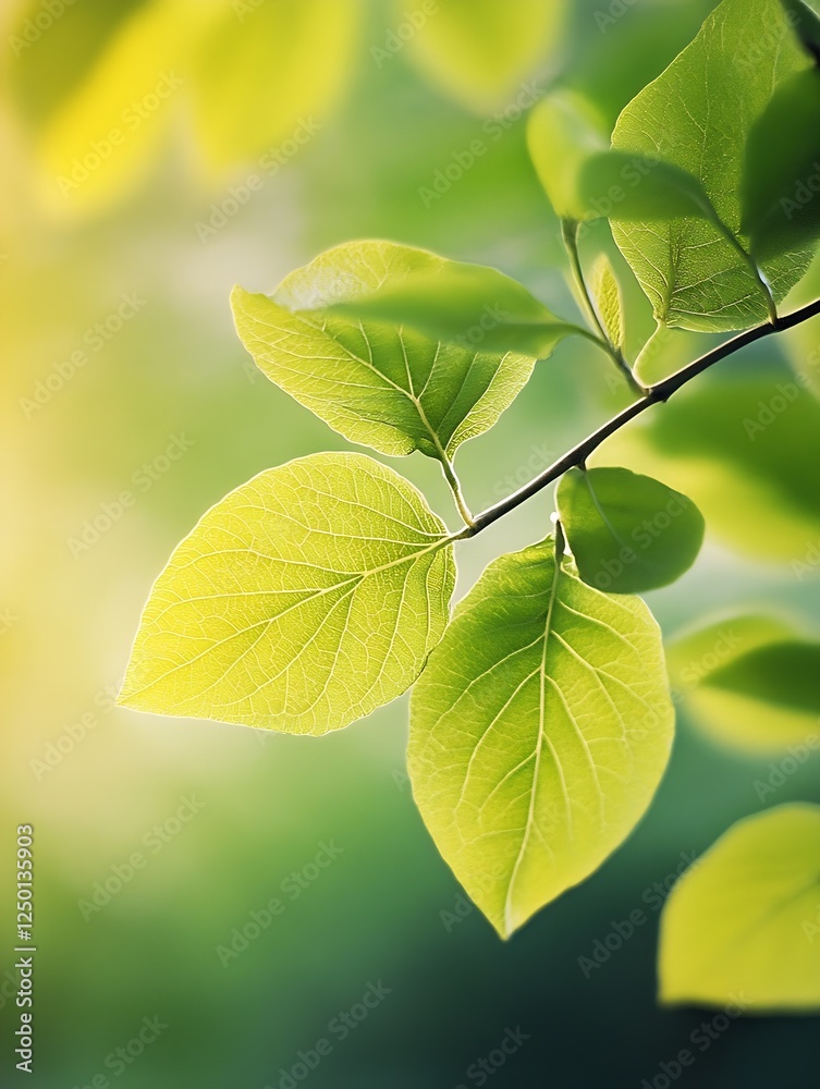 Poster close-up of green leaves in natural light with soft background blur : generative ai