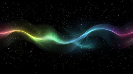 Mystical Space Aurora with Dynamic Cosmic Light Waves in Neon Greens, Blues, and Pinks Against a Deep Black Void