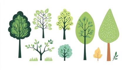 Fototapeta premium Spring trees collection, nature, illustration, design, background