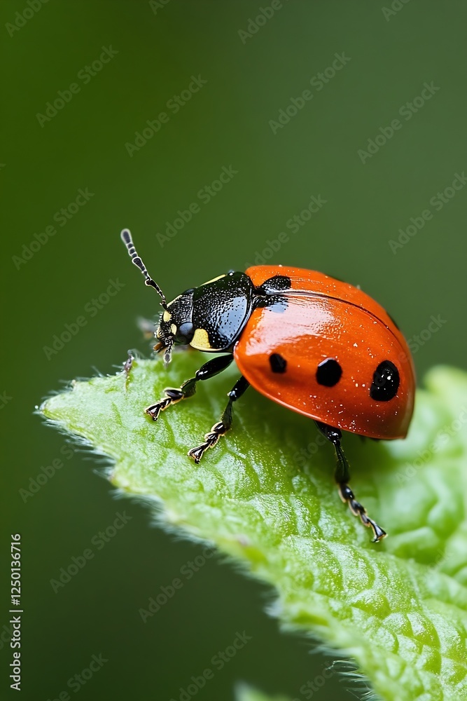Aufkleber close up of a vibrant ladybug crawling on a leaf in nature : generative ai