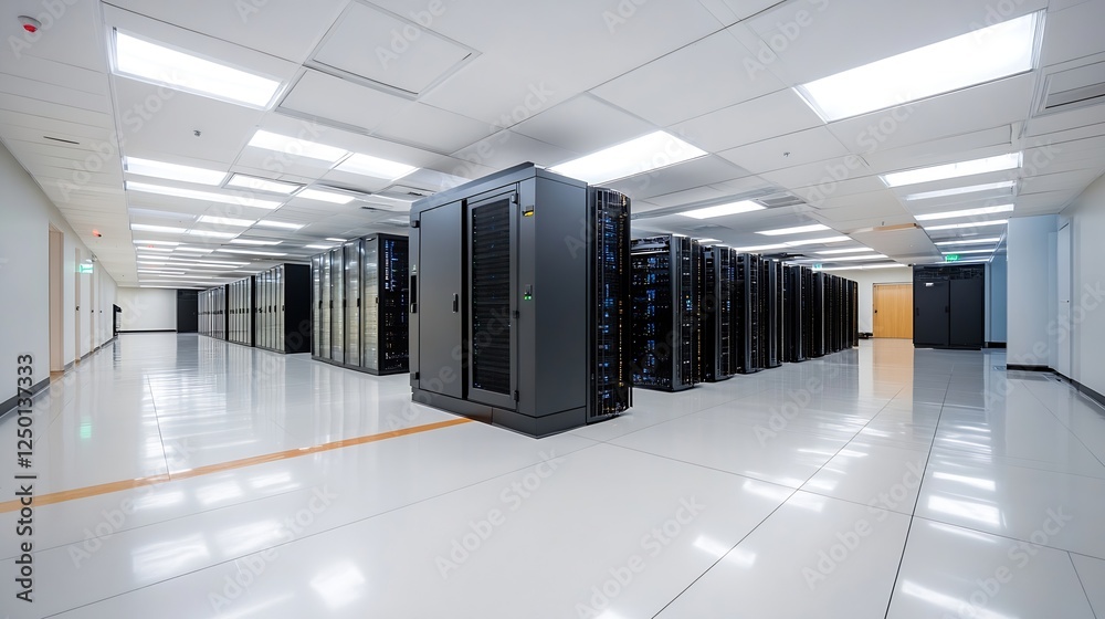 Fototapete High-Tech Server Room with Rows of Data Servers and Modern Technology : Generative AI