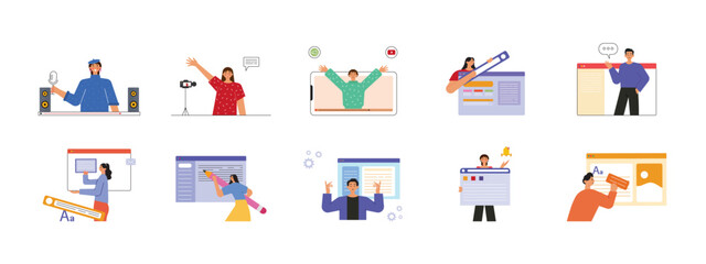 Blogger set illustration. Flat vector illustration concept.