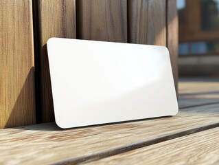 Fototapeta premium Blank White Card Mockup on Wooden Surface.