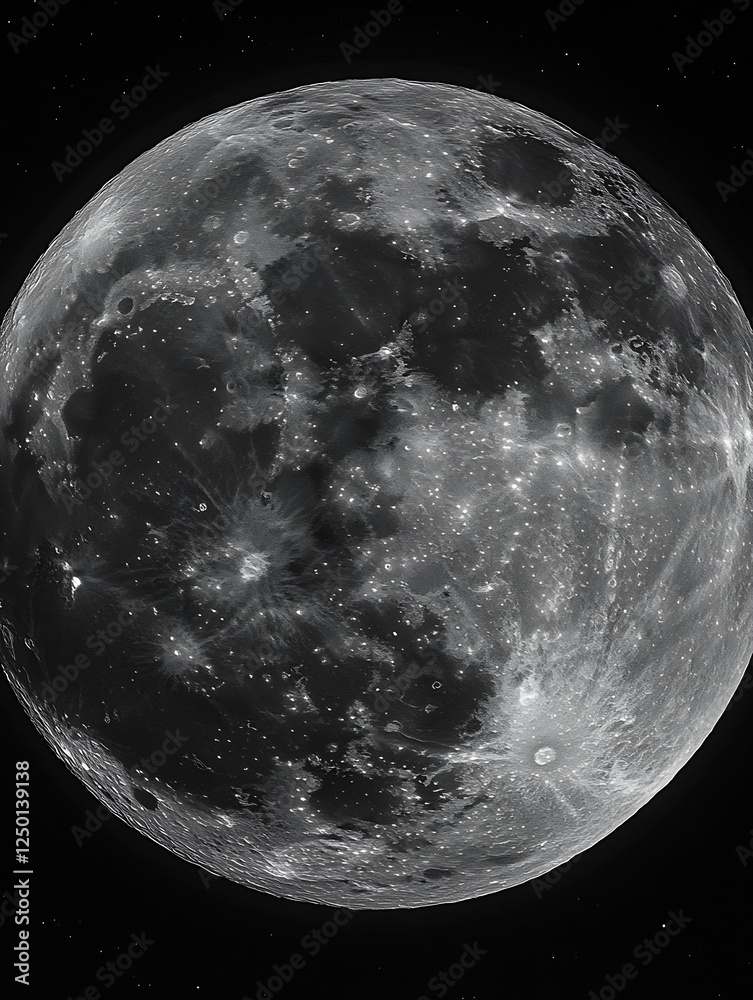 Poster stunning high resolution close-up of the moon's surface captured in black and white showcasing celes