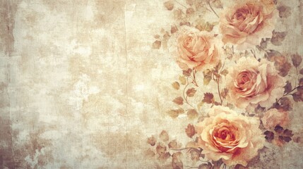 Vintage floral wallpaper with ornate roses and peonies in muted tones