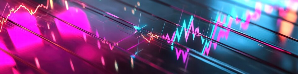 Stylized stock trendlines in vivid magenta and cyan, sharp axi