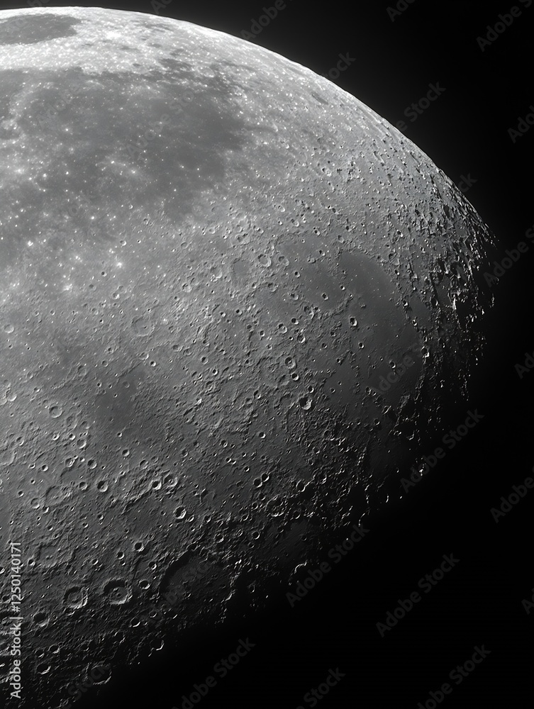 Aufkleber Stunning Close Up of the Moon Surface Showing Craters and Lunar Texture : Generative AI