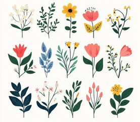 Colorful floral illustrations in various styles