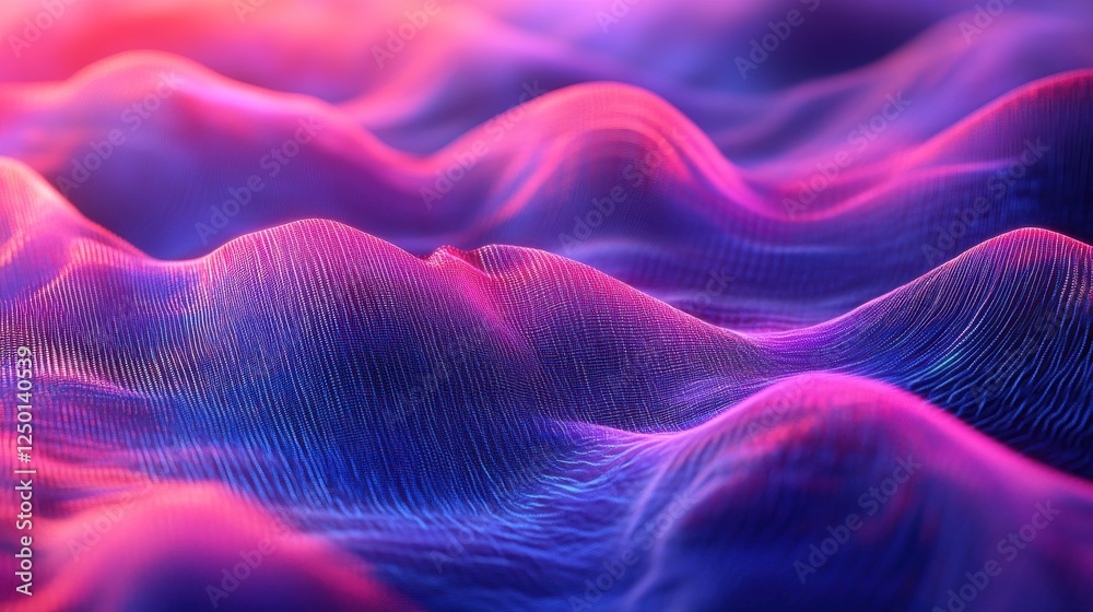 Poster computer generated image of digital data flow with wave patterns in a high-security server environme