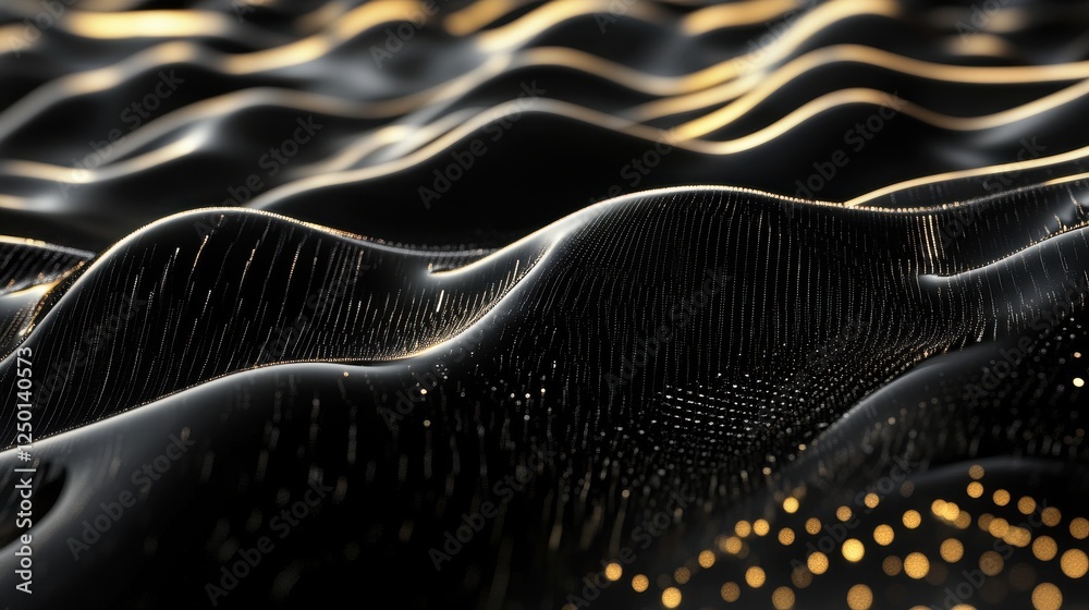 Poster black and gold abstract background with digital waves representing artificial intelligence computati