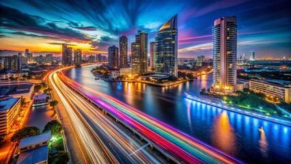 Fototapeta premium Bangkok Cityscape Aerial Long Exposure Night Photography - October 2020