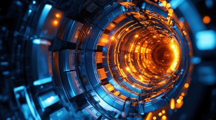 Close up view of metal tube abstract representation of blockchain transactions in technology concept