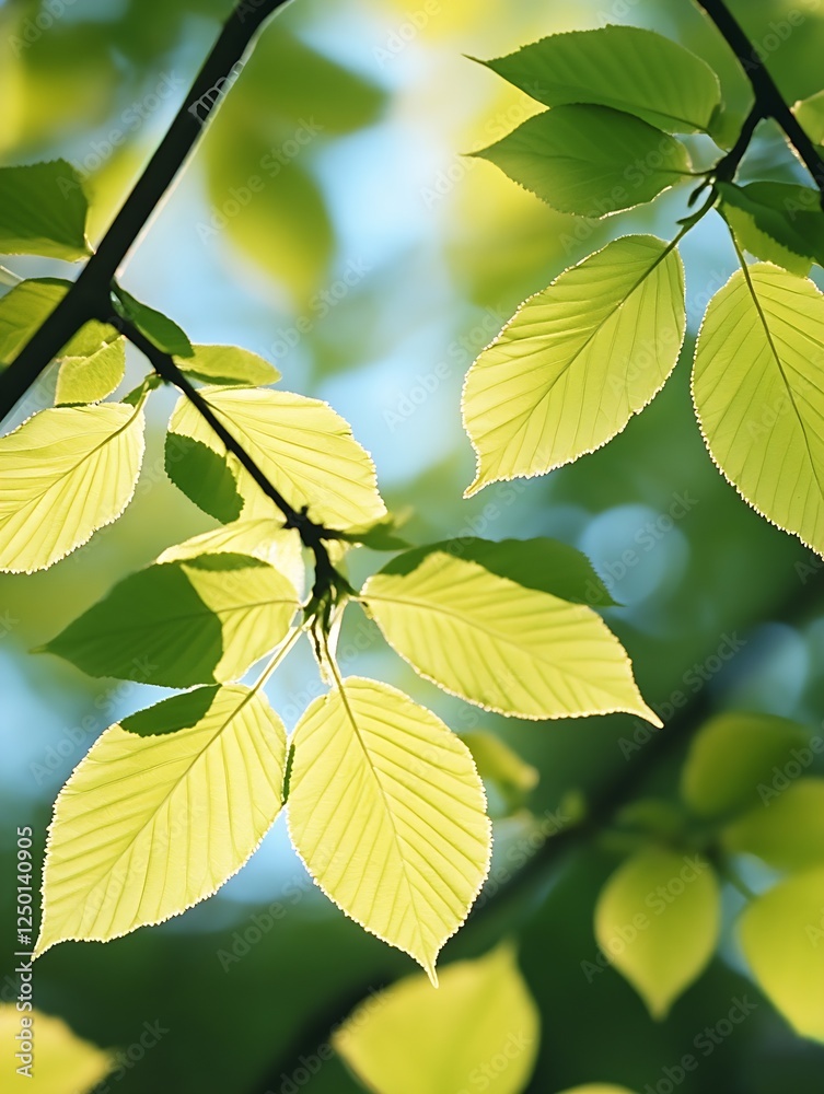 Poster fresh green leaves illuminated by sunlight creating a serene atmosphere : generative ai