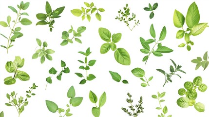 various plants herbs leaves on white background for PNG file purpose