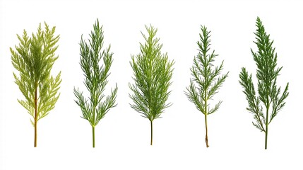 Various fresh herbs branches on isolated white background
