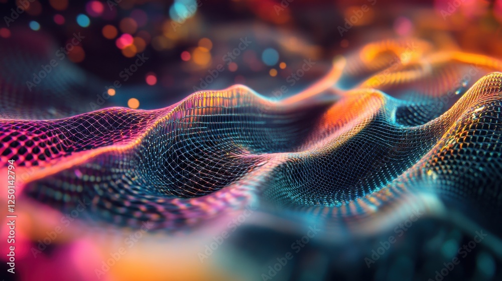 Poster colorful abstract background with wavy pattern and complex fractal designs in motion