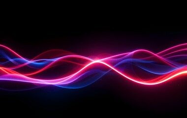Naklejka premium Futuristic Abstract Neon Light Waves – Vibrant Blue and Pink Glowing Lines on a Dark Background with Smooth Digital Flow