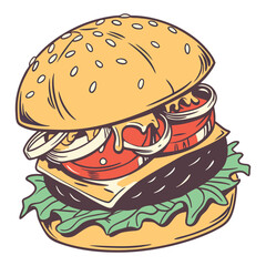 Set of outline fast food drawings. Doodle silhouettes of takeaway meals. Pizza, burger, sandwich, hotdog, ice cream, taco, soda and other elements