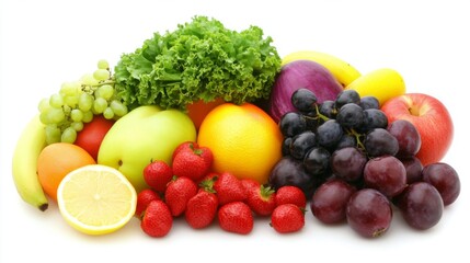 Vibrant still life of fresh fruits and vegetables, celebrating natural abundance and healthy living.