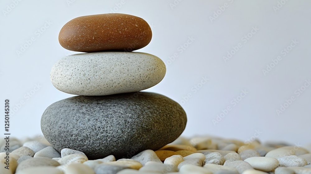 Poster balanced smooth stones stacked on pebbles for zen tranquility and relaxation : generative ai