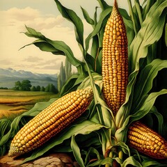 the AI Image Generator, Vivid Illustration of Corn in a Farm Setting