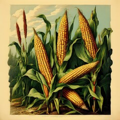 the AI Image Generator, Vivid Illustration of Corn in a Farm Setting