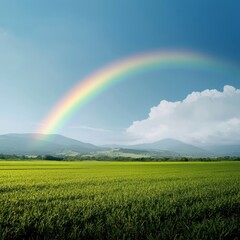 Naklejka premium Serene Rainbow over Lush Green Field