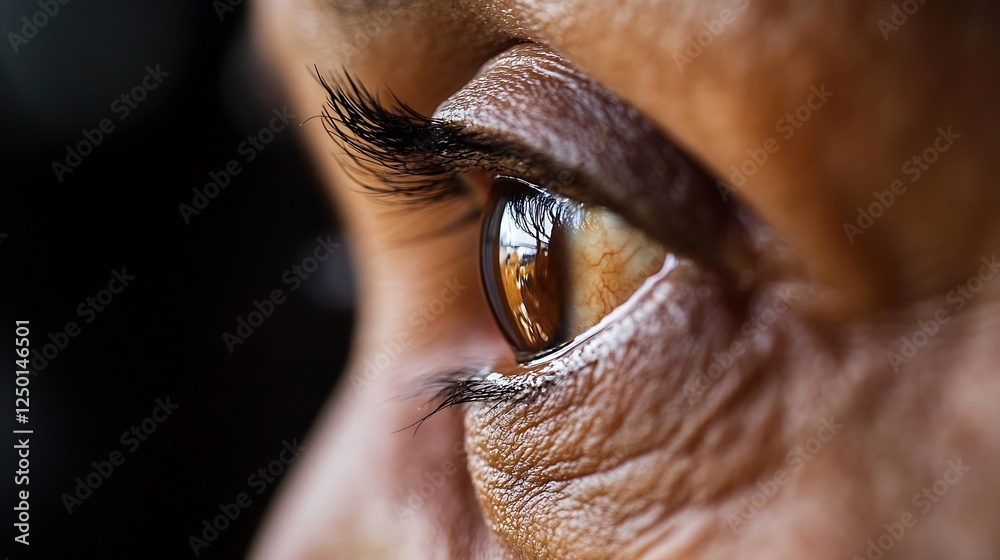 Poster close up of a human eye showcasing intricate details and reflections in natural light : generative a