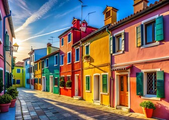 Fototapeta premium Burano Island, Italy: Vibrant Colorful Houses and Charming Street Scenes - Macro Photography