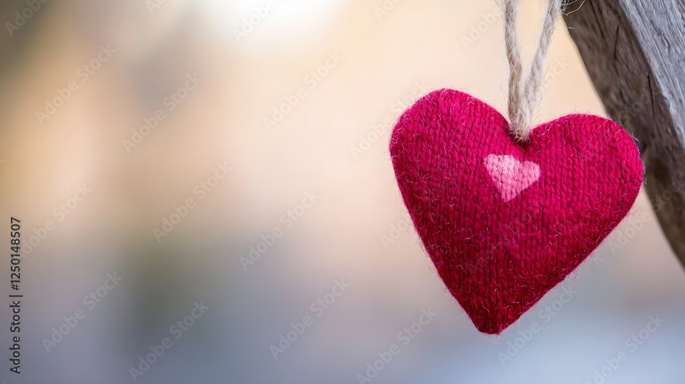 Aufkleber heart-shaped red felt decoration hanging with a soft focus background for romantic vibes : generativ