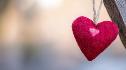 Heart-Shaped Red Felt Decoration Hanging with a Soft Focus Background for Romantic Vibes : Generative AI
