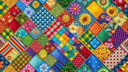 Fototapeta premium Colorful Patchwork Fabric Background Silhouette Photography - Silhouette Woman Against Vibrant Textile