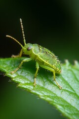 Close-Up of a Tiny Green Insect on Leaf Highlighting Interactions in Nature's Ecosystem : Generative AI