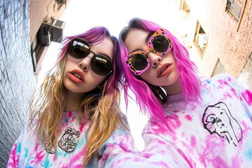 Trendy Twins in Tie-Dye A Summer Selfie