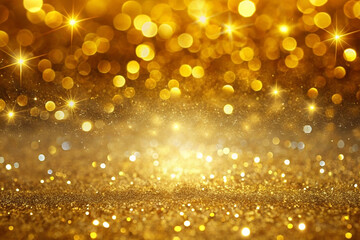 Golden glitter bokeh background, festive lights, celebration