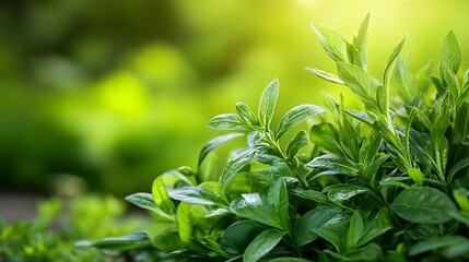 Fototapeta premium Fresh Green Herbs with Dewy Leaves Capturing the Essence of Natural Ingredients and Culinary Delights : Generative AI