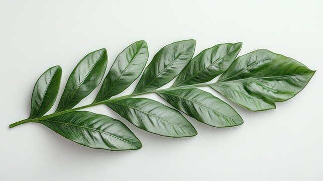 Green leaf, flat lay, white background, nature, design