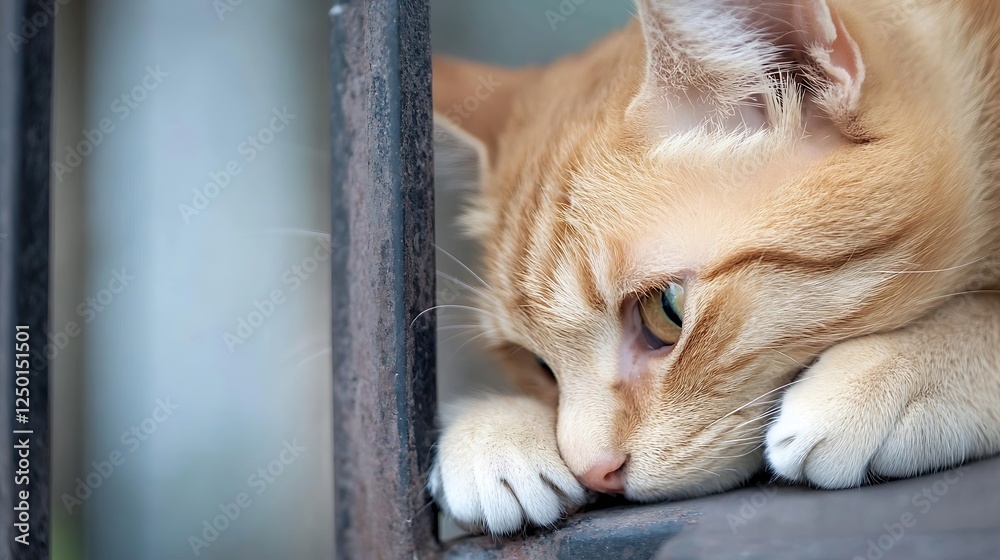 Aufkleber close up portrait of relaxed ginger cat lying calmly on a windowsill : generative ai