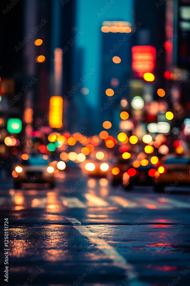 Poster dynamic urban night scene with colorful lights and blurred traffic for city vibes : generative ai