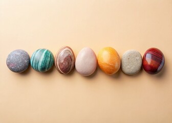 Minimalist Summer Flat Lay: Smooth Pebbles & Sardonyx Stones on Beige