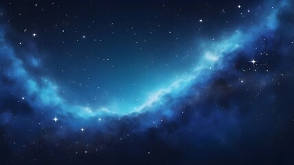 Obraz premium A captivating night sky illustration featuring a glowing nebula arch against a deep blue backdrop, sprinkled with numerous twinkling stars.
