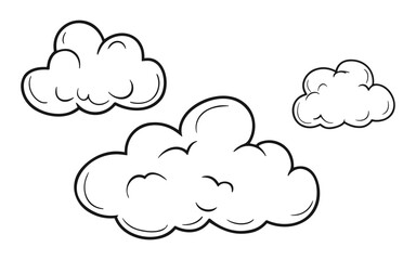 Fototapeta premium Simple Black and White Drawing of Cumulus Clouds Isolated on a Plain Background.