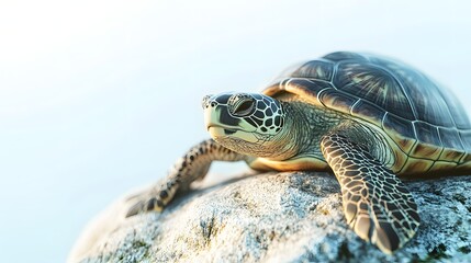 Obraz premium Green Sea Turtle Resting on a Rocky Shore