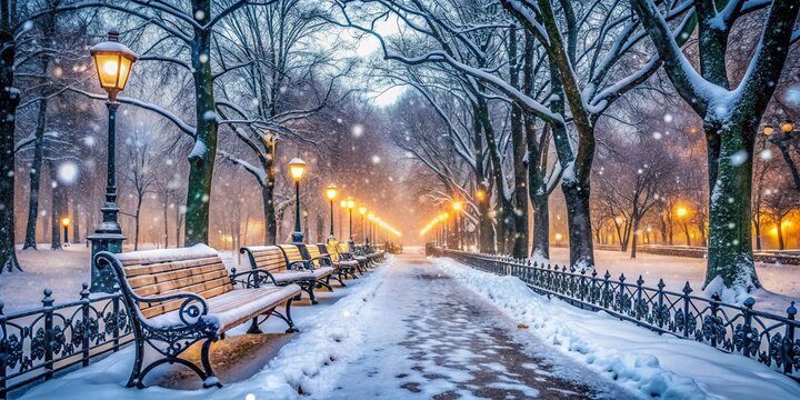 Central Park Winter Snowstorm: High-Resolution Stock Photo