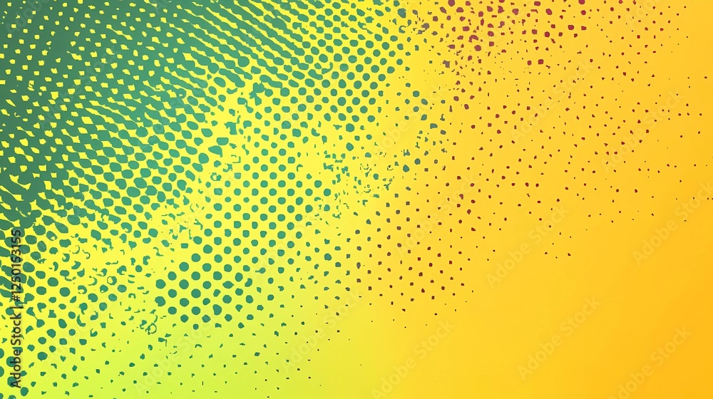 Poster vector background with a yellow and green color gradient, halftone pattern on a canvas texture
