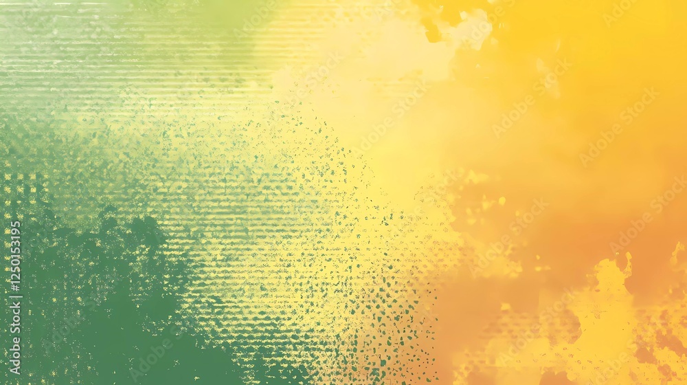 Poster vector background with a yellow and green color gradient, halftone pattern on a canvas texture