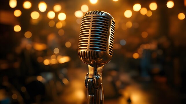 Live Music Performance Concert Venue Microphone Close-Up Vibrant Atmosphere Intimate Setting