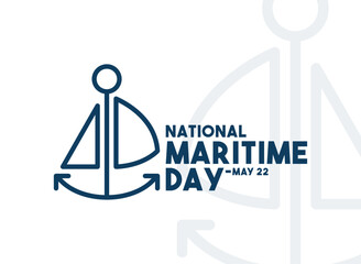 National Maritime Day. May 22. Ship anchor and sails line icon. Line. Outline. White background. Poster, banner, card, background.