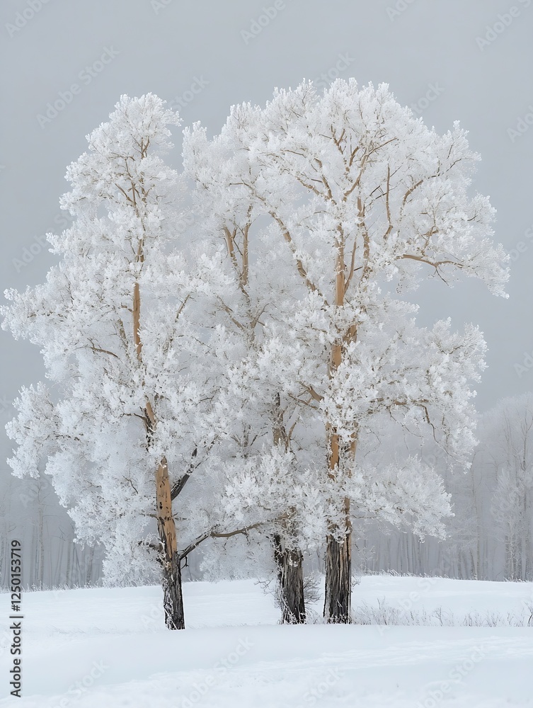 Aufkleber snow covered trees glimmering in winter wonderland atmosphere : generative ai