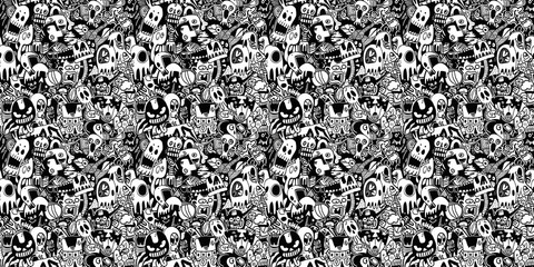 Cartoon hand-drawn doodles on the subject of summer holidays theme seamless pattern